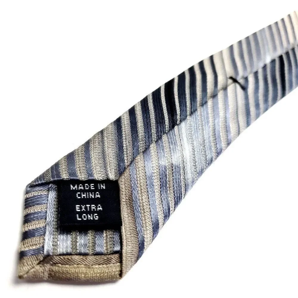 Calvin Klein Grey Beige Silk‎ Tie Woven Long Striped
